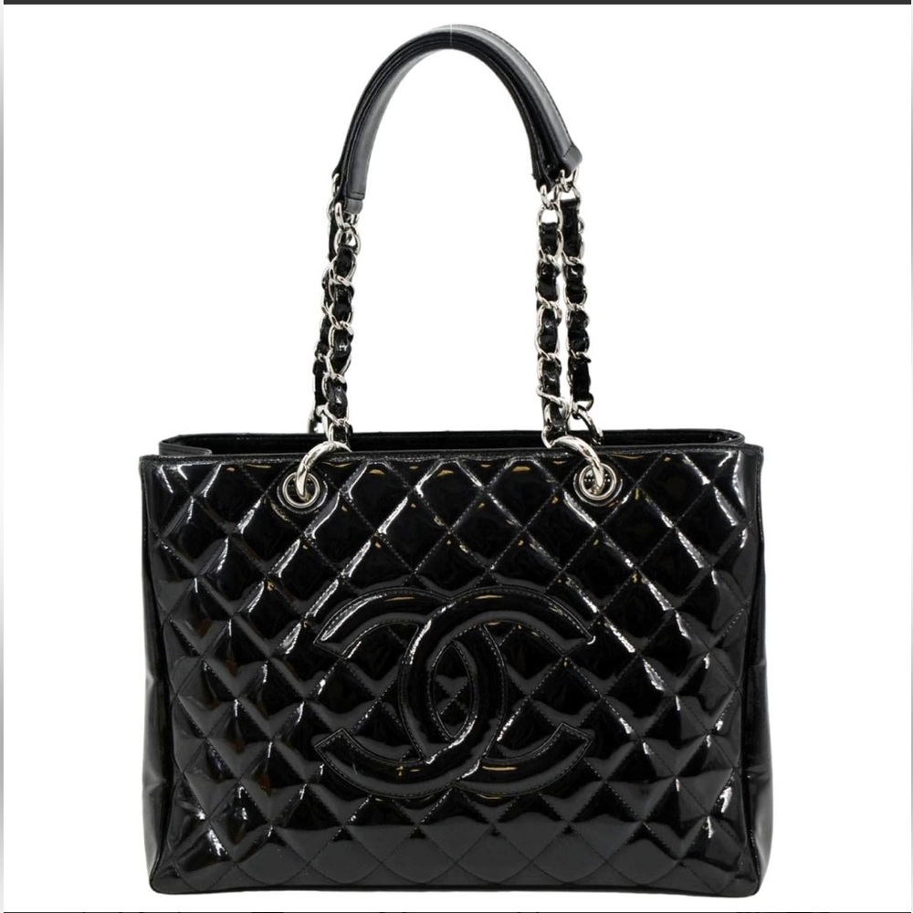 CHANEL Patent Leather Grand Shopping Tote - Black
